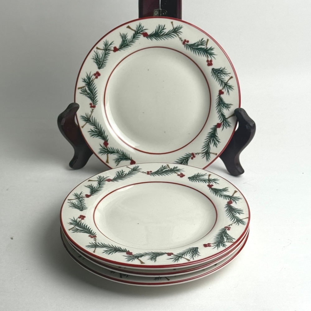 Farberware Holiday Snowman 4380 Salad Plates Set of 4 Pine Berry 6.5 Inch